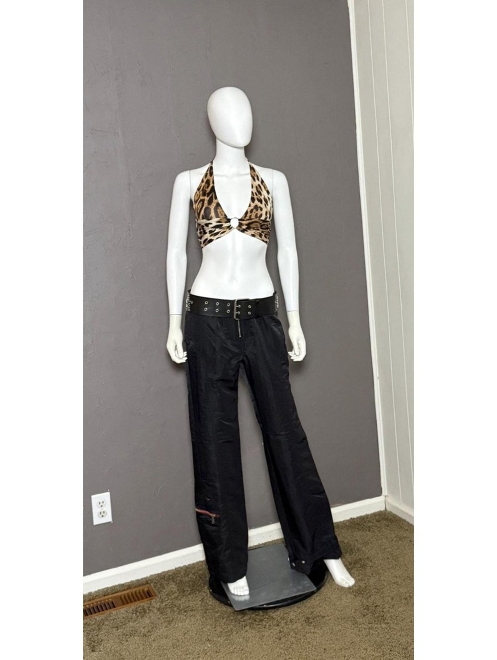 Y2K Raver Low-rise Nylon Cargo Pants Black Wide Flares by Union Bay